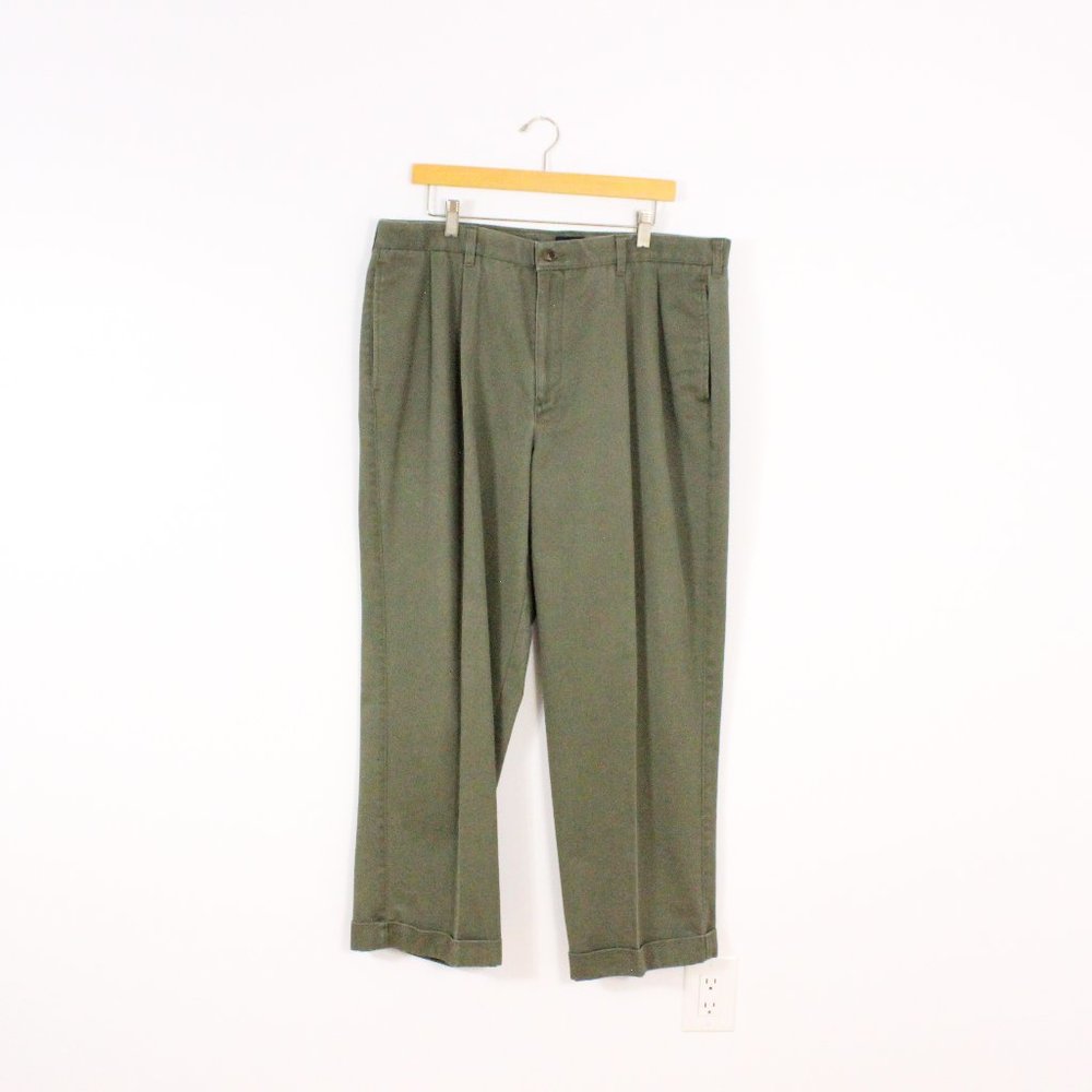 IZOD Pleated Green Cuffed Straight Leg Chinos